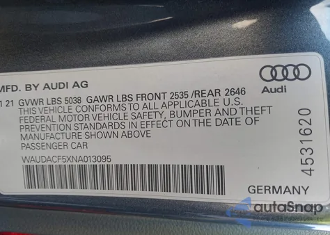 2022 Audi A5 Sportback Premium 45 Tfsi S Line Quattro S Tronic from USA, damaged, VIN WAUDACF5XNA013095